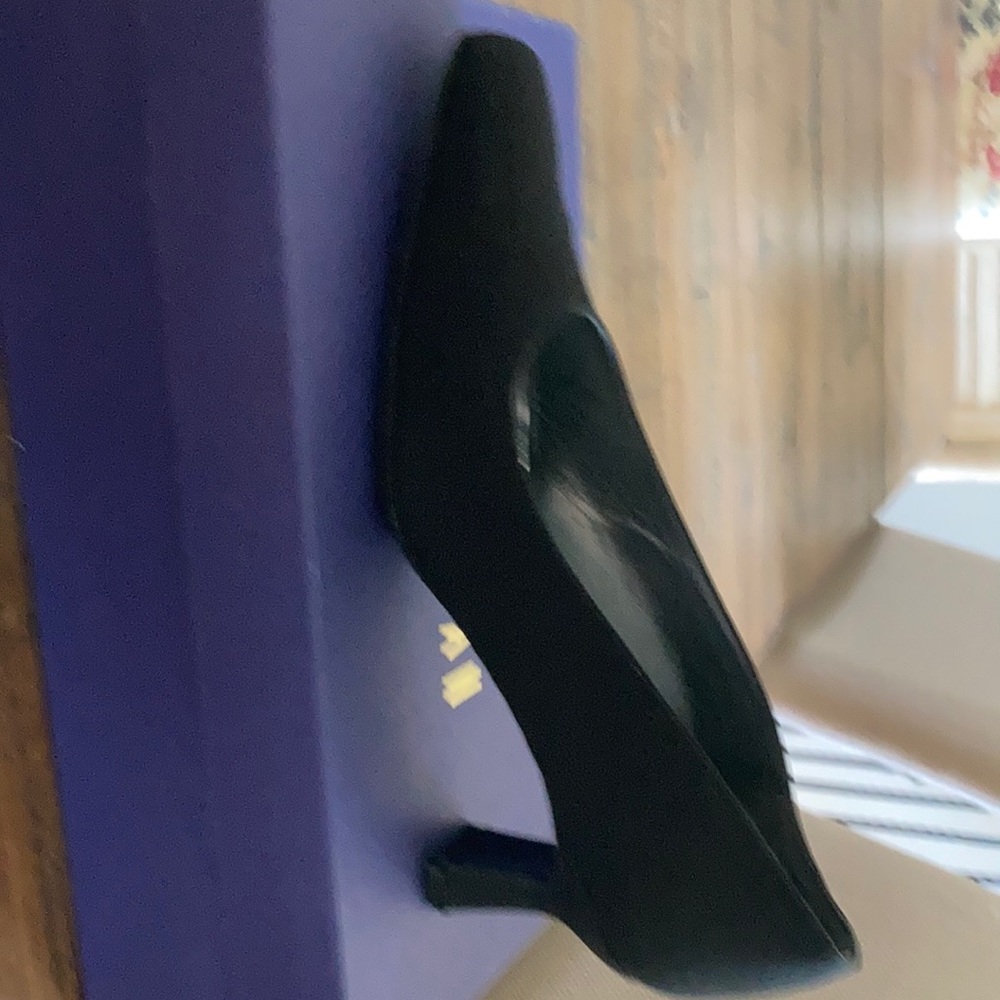 Black silk square toe pumps